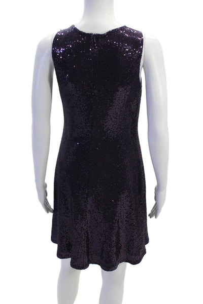 Carmen Marc Valvo Womens Zip Up Sleeveless Scoop Neck Sequin Dress Purple Size 4