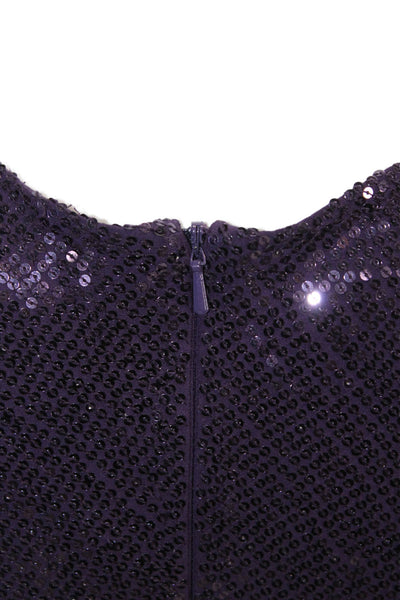 Carmen Marc Valvo Womens Zip Up Sleeveless Scoop Neck Sequin Dress Purple Size 4
