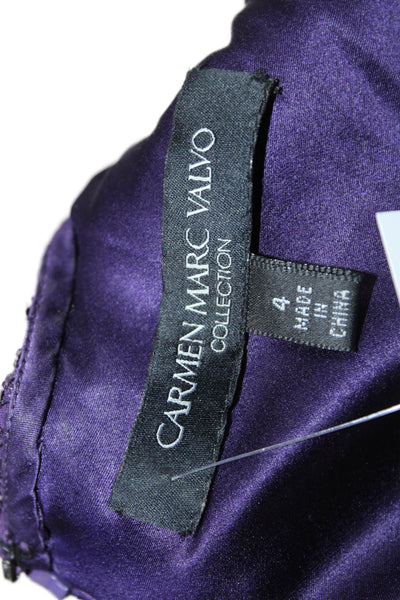 Carmen Marc Valvo Womens Zip Up Sleeveless Scoop Neck Sequin Dress Purple Size 4