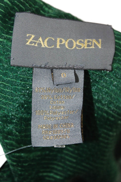 Zac Posen Womens Back Zip Sleeveless V Neck Knee Length Dress Green Size 0