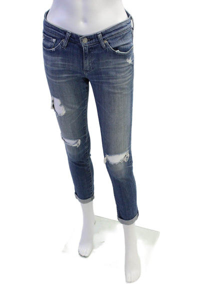 AG Adriano Goldschmied Womens The Stilt Roll Up Distressed Jeans Blue Size 26