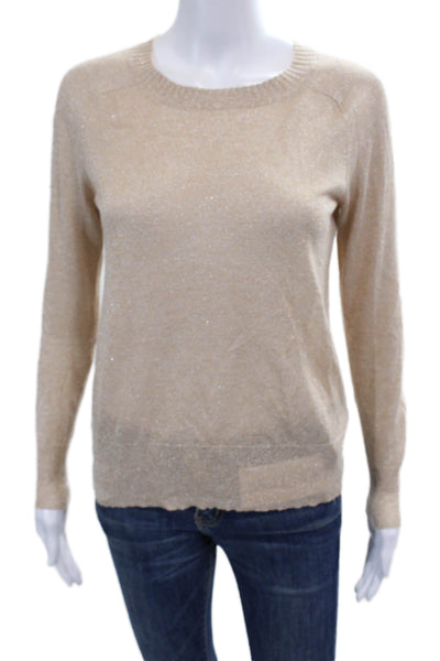 J Crew Womens Long Sleeve Crew Neck Metallic Knit Sweater Brown Size Extra Small