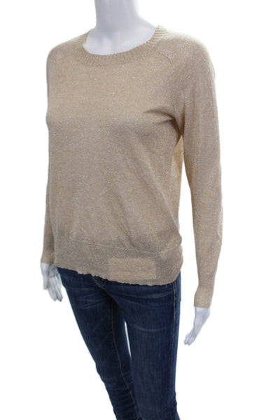 J Crew Womens Long Sleeve Crew Neck Metallic Knit Sweater Brown Size Extra Small