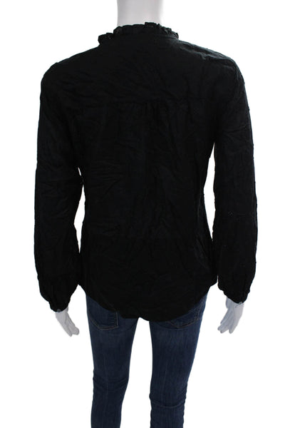 J Crew Womens Long Sleeve Crew Neck Embroidered Shirt Black Cotton Size XS