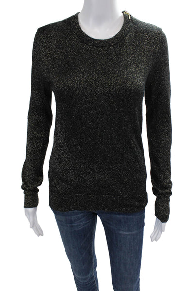 Equipment Femme Womens Long Sleeve Metallic Knit Sweater Black Gold Size XS