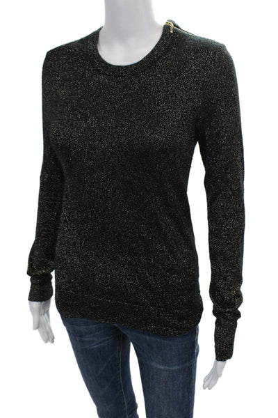 Equipment Femme Womens Long Sleeve Metallic Knit Sweater Black Gold Size XS