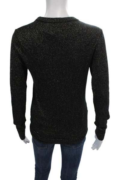 Equipment Femme Womens Long Sleeve Metallic Knit Sweater Black Gold Size XS