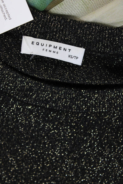 Equipment Femme Womens Long Sleeve Metallic Knit Sweater Black Gold Size XS