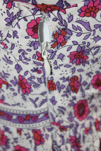Yakira Bella Womens Side Zip Short Sleeve Floral Midi Dress White Purple Medium