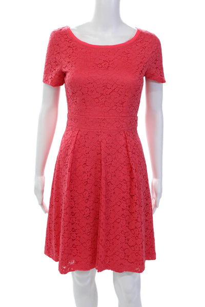 Tahari Women's Round Neck Short Sleeves Lace Pleated Mini Dress Carol Size 4