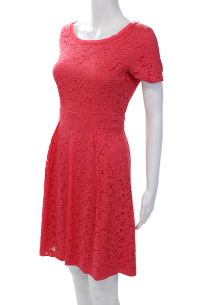Tahari Women's Round Neck Short Sleeves Lace Pleated Mini Dress Carol Size 4