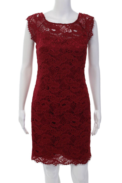 Laundry Women's Round Neck Sleeveless Lace Fitted Mini Dress Burgundy Size 2