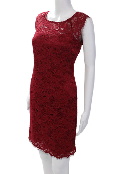 Laundry Women's Round Neck Sleeveless Lace Fitted Mini Dress Burgundy Size 2