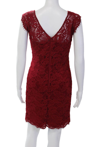 Laundry Women's Round Neck Sleeveless Lace Fitted Mini Dress Burgundy Size 2