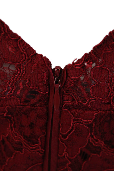 Laundry Women's Round Neck Sleeveless Lace Fitted Mini Dress Burgundy Size 2