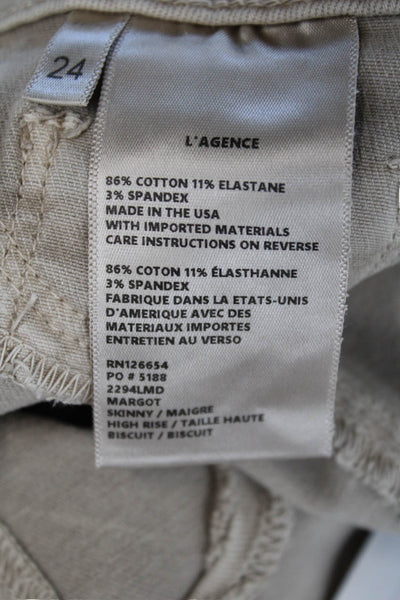 L Agence Womens Cotton Zip Button Lined Slim Leg Pants Khaki Size EUR 24