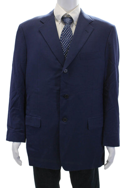 Hickey Freeman Mens Wool Solid Single Breasted Blazer Jacket Blue Size 42