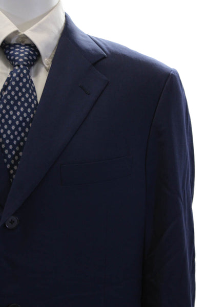 Hickey Freeman Mens Wool Solid Single Breasted Blazer Jacket Blue Size 42