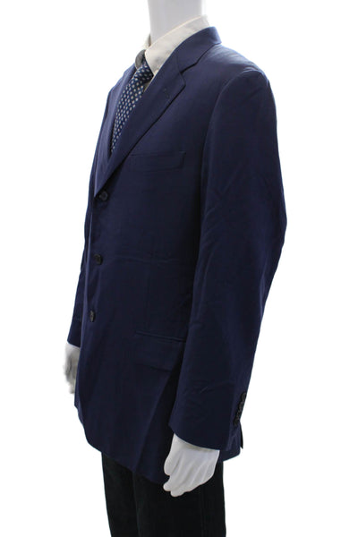 Hickey Freeman Mens Wool Solid Single Breasted Blazer Jacket Blue Size 42