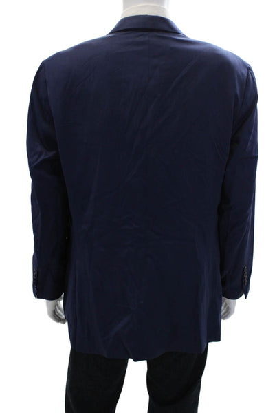 Hickey Freeman Mens Wool Solid Single Breasted Blazer Jacket Blue Size 42