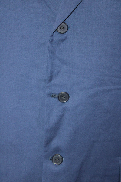 Hickey Freeman Mens Wool Solid Single Breasted Blazer Jacket Blue Size 42