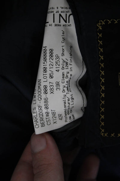 Hickey Freeman Mens Wool Solid Single Breasted Blazer Jacket Blue Size 42