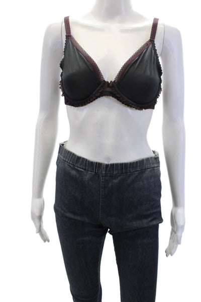 Huit Lingerie Womens Lace Trim Sheer Full Coverage Bra Black Size 32D
