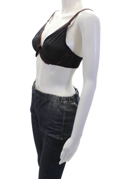 Huit Lingerie Womens Lace Trim Sheer Full Coverage Bra Black Size 32D