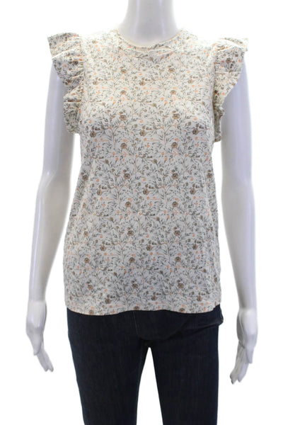 Nation LTD Womens Ruffled Cap Sleeve Crew Neck Floral Top White Multi Size XS