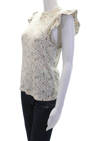 Nation LTD Womens Ruffled Cap Sleeve Crew Neck Floral Top White Multi Size XS