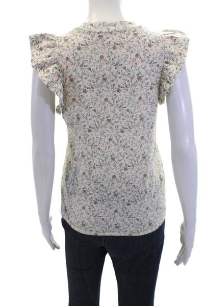 Nation LTD Womens Ruffled Cap Sleeve Crew Neck Floral Top White Multi Size XS