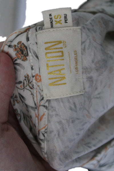 Nation LTD Womens Ruffled Cap Sleeve Crew Neck Floral Top White Multi Size XS