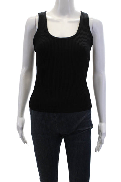 Stateside Womens Scoop Neck Stretch Waffle Knit Tank Top Black Cotton Size Small