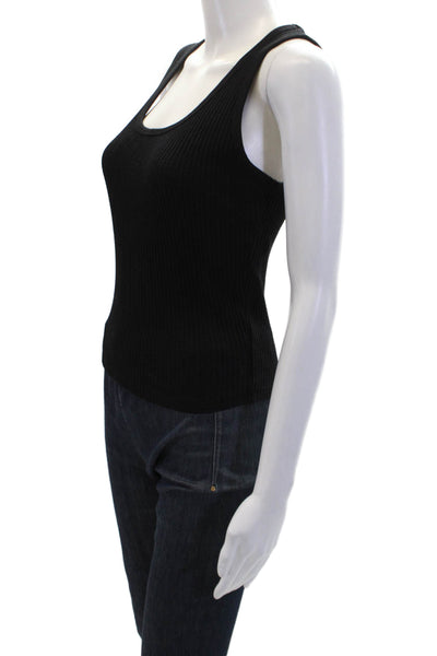 Stateside Womens Scoop Neck Stretch Waffle Knit Tank Top Black Cotton Size Small