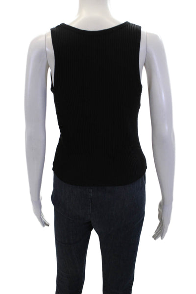 Stateside Womens Scoop Neck Stretch Waffle Knit Tank Top Black Cotton Size Small