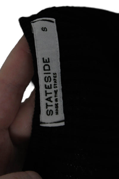 Stateside Womens Scoop Neck Stretch Waffle Knit Tank Top Black Cotton Size Small