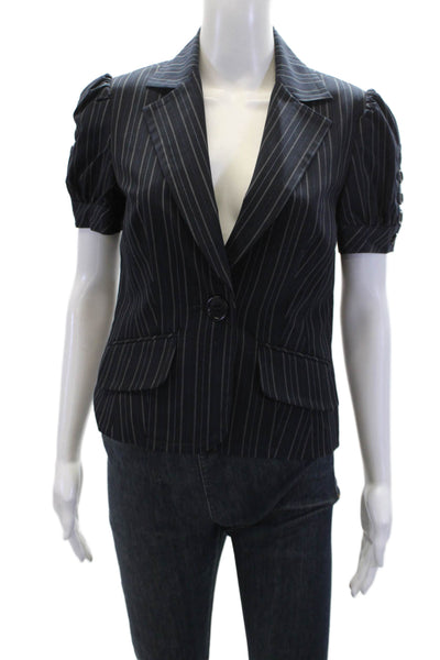 Trina Turk Womens Single Button Notched Lapel Pinstriped Jacket Navy Size 4