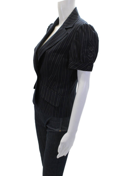 Trina Turk Womens Single Button Notched Lapel Pinstriped Jacket Navy Size 4