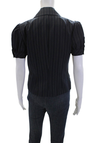 Trina Turk Womens Single Button Notched Lapel Pinstriped Jacket Navy Size 4