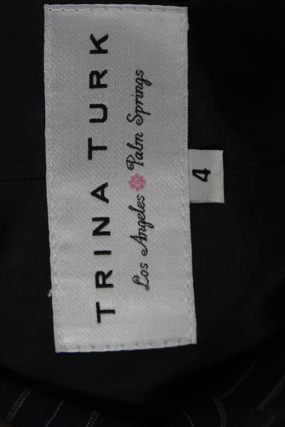 Trina Turk Womens Single Button Notched Lapel Pinstriped Jacket Navy Size 4
