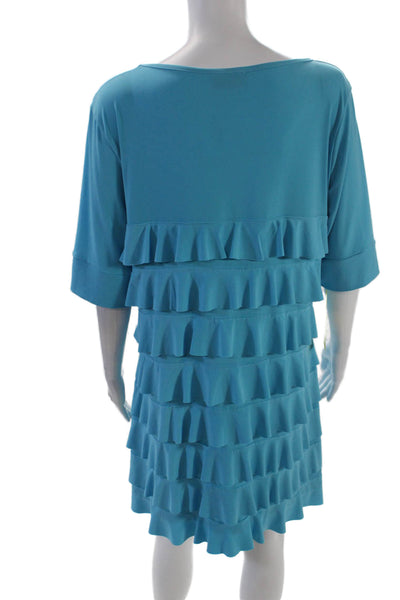 Isle Womens Short Sleeve Layered Ruffled Detail Mini Dress Light Blue Size XL