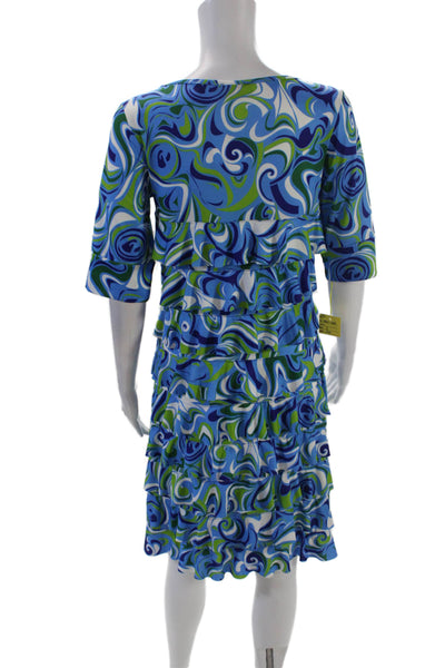 Isle Womens Watercolor Short Sleeve Ruffled Detail Mini Dress Blue Size XL