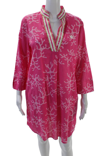 Lilly Pulitzer Womemn's Round Neck Short Sleeves Shift Mini Dress Pink Size M