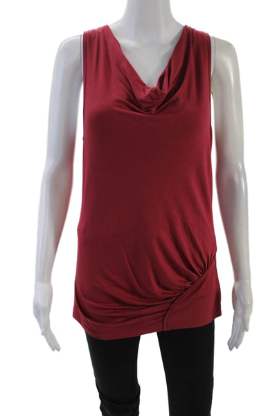 Max Mara Women's Cowl Neck Sleeveless Ruched Blouse Red Burgundy Size L