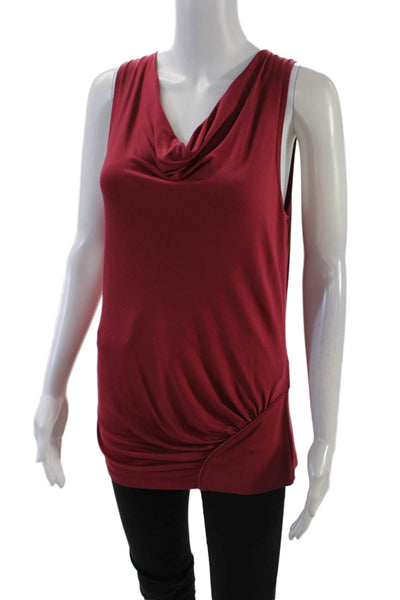 Max Mara Women's Cowl Neck Sleeveless Ruched Blouse Red Burgundy Size L