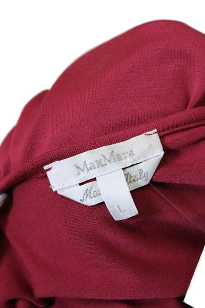 Max Mara Women's Cowl Neck Sleeveless Ruched Blouse Red Burgundy Size L