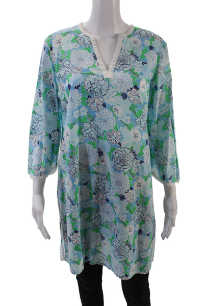 Lilly Pulitzer Women's Short Sleeves Slit Hem V-Neck Floral Tunic Blouse Size S