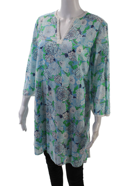 Lilly Pulitzer Women's Short Sleeves Slit Hem V-Neck Floral Tunic Blouse Size S