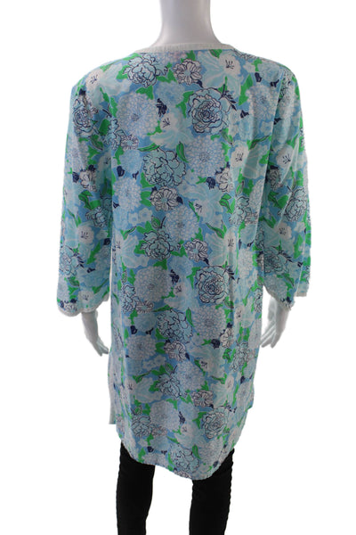 Lilly Pulitzer Women's Short Sleeves Slit Hem V-Neck Floral Tunic Blouse Size S