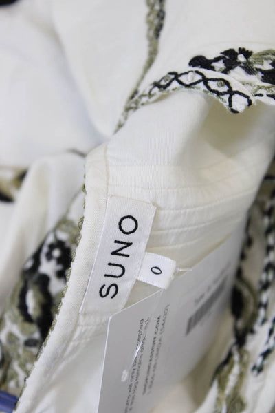 Suno Womens Cotton Long Bell Sleeve Floral Embroidered Blouse White Size 0